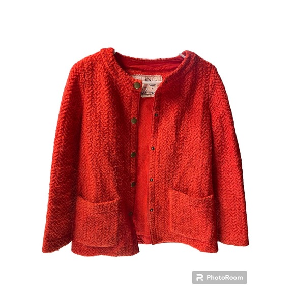 Tabitha Blood Orange‎ Herringbone Wool Knit Jacket XS Anthropologie - Picture 5 of 9